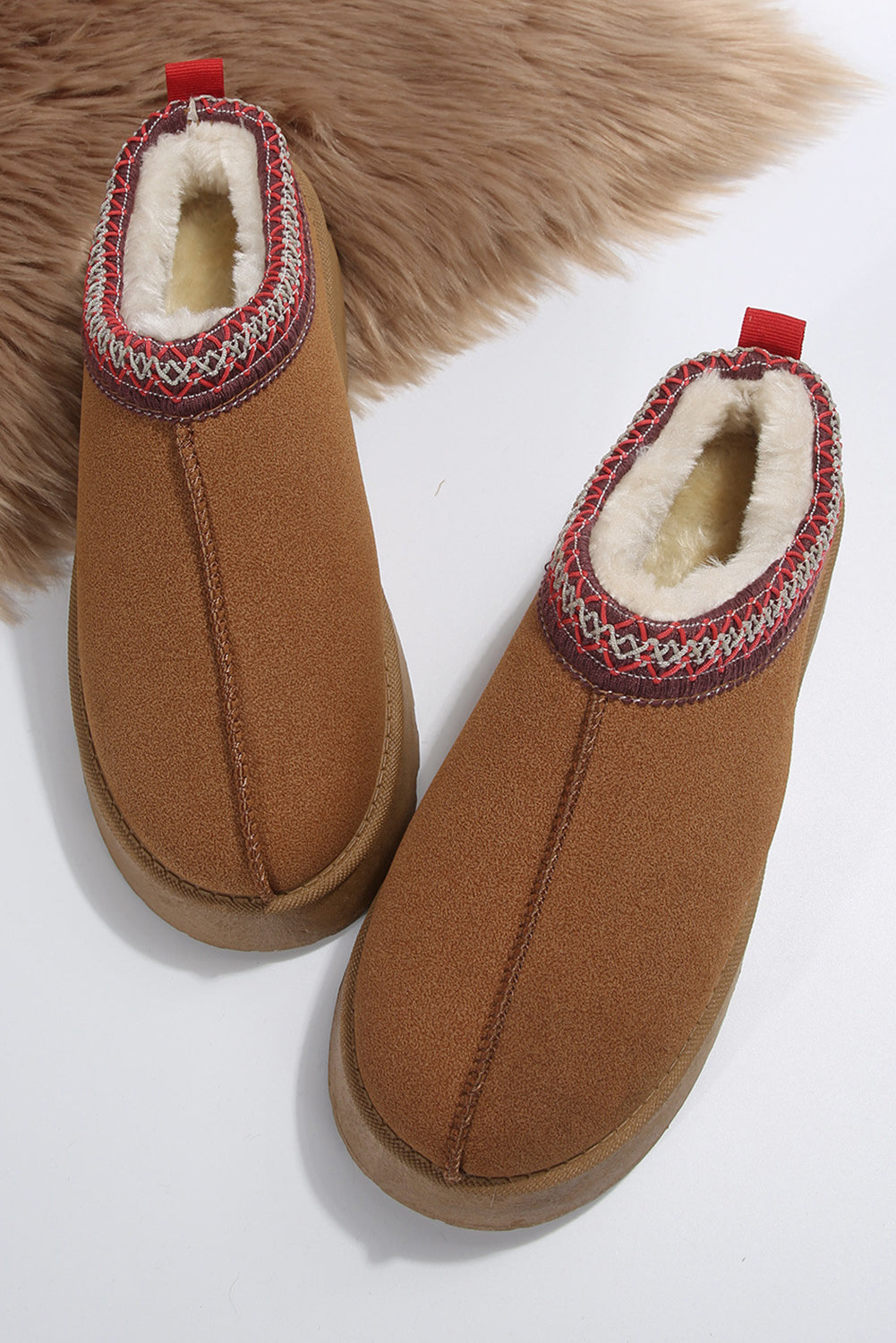 Chestnut Print Suede Plush Lined Mule Slides