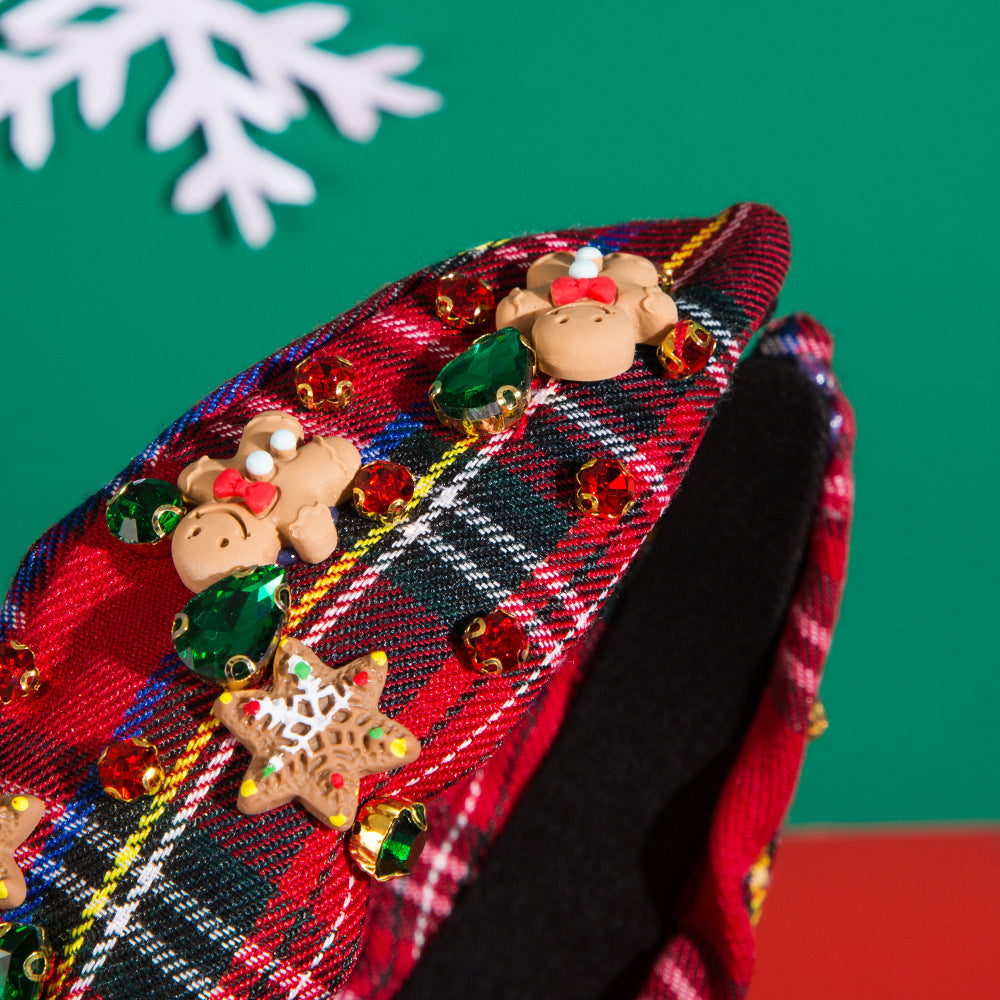 Christmas Red And Green Lattice Gingerbread Man Headband