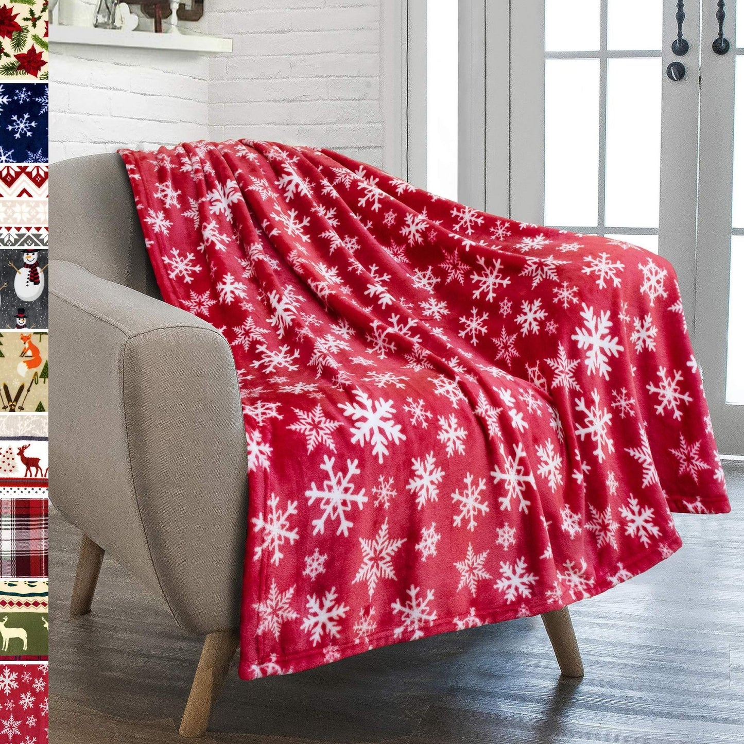 Christmas Holiday Reindeer Snowflake Print Flannel Winter Warm Sofa Decorative Blanket