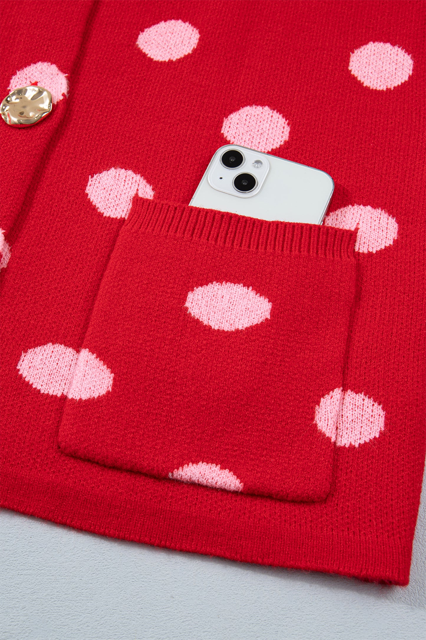 Red Polka Dot Gold Button Knit Sweater Vest