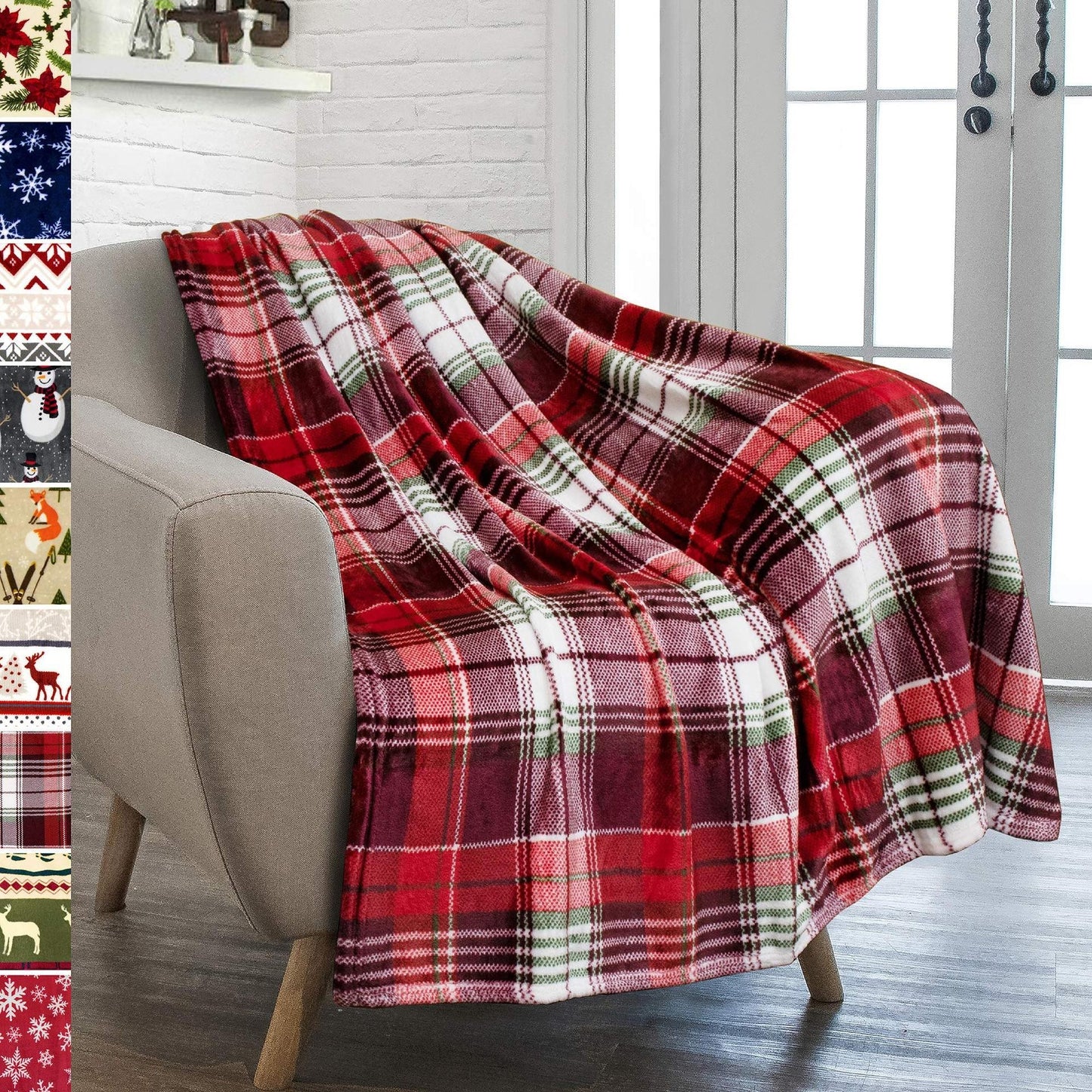 Christmas Holiday Reindeer Snowflake Print Flannel Winter Warm Sofa Decorative Blanket