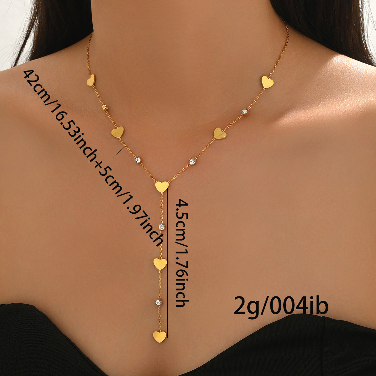 18K Gold Plated Rhinestone Heart Drop Necklace