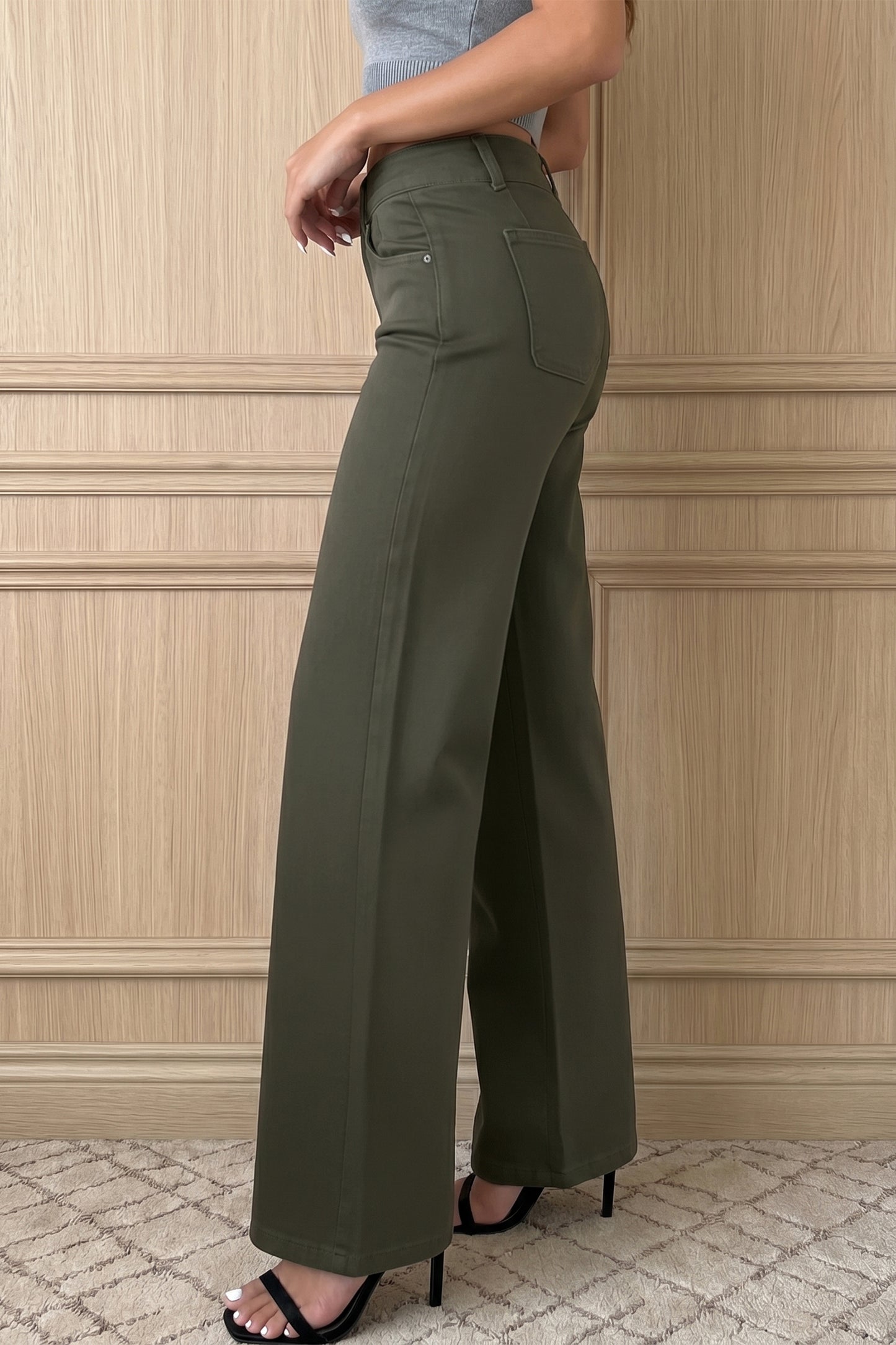 Mist Green High Waist Wide Leg Jeans