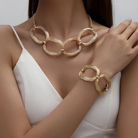 Gold Link Necklace Bracelet Set