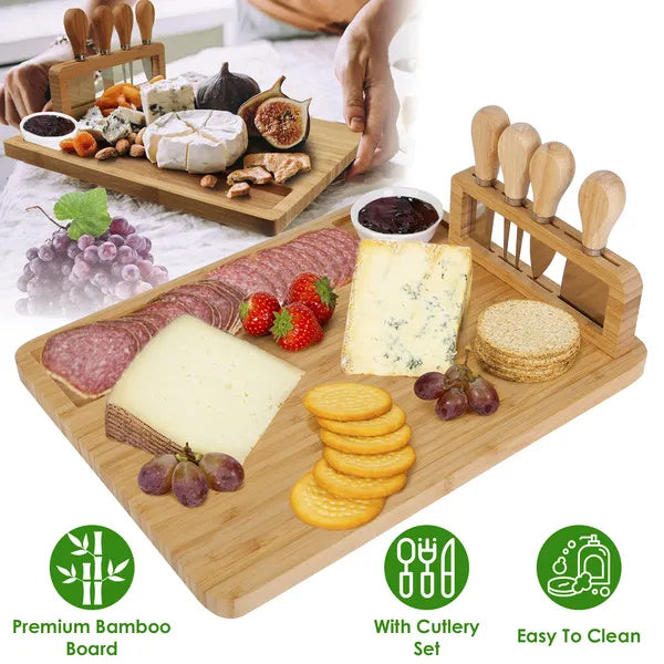 Bamboo Charcuterie Cheese Board Platter Board Serving Tray With Cutlery Set For Wedding Birthdays Christmas
