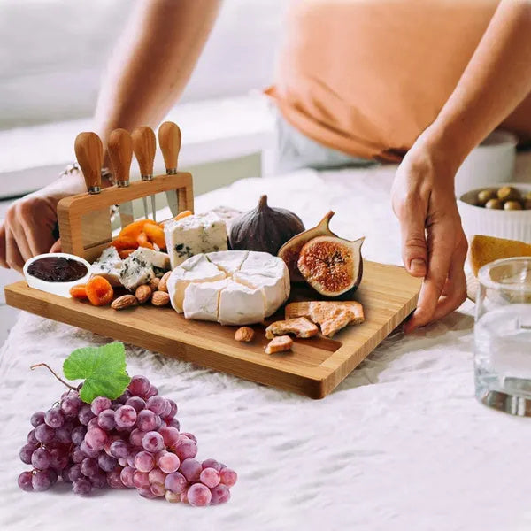 Bamboo Charcuterie Cheese Board Platter Board Serving Tray With Cutlery Set For Wedding Birthdays Christmas