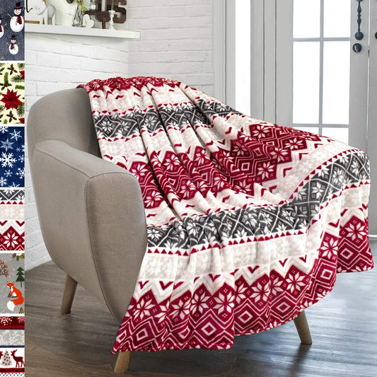 Christmas Holiday Reindeer Snowflake Print Flannel Winter Warm Sofa Decorative Blanket