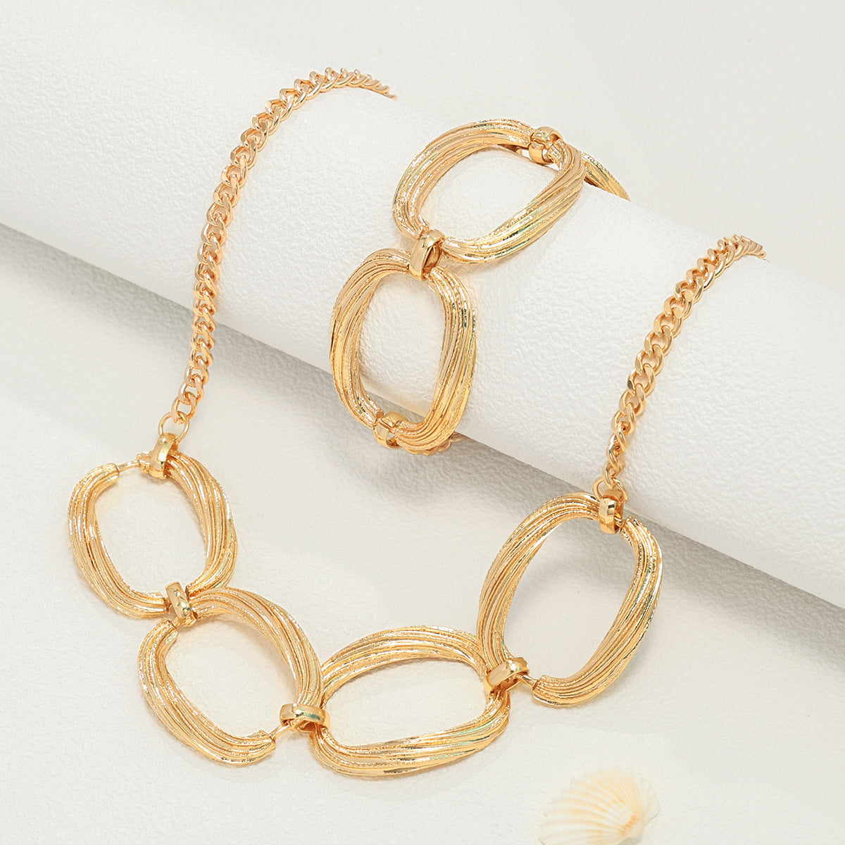 Gold Link Necklace Bracelet Set