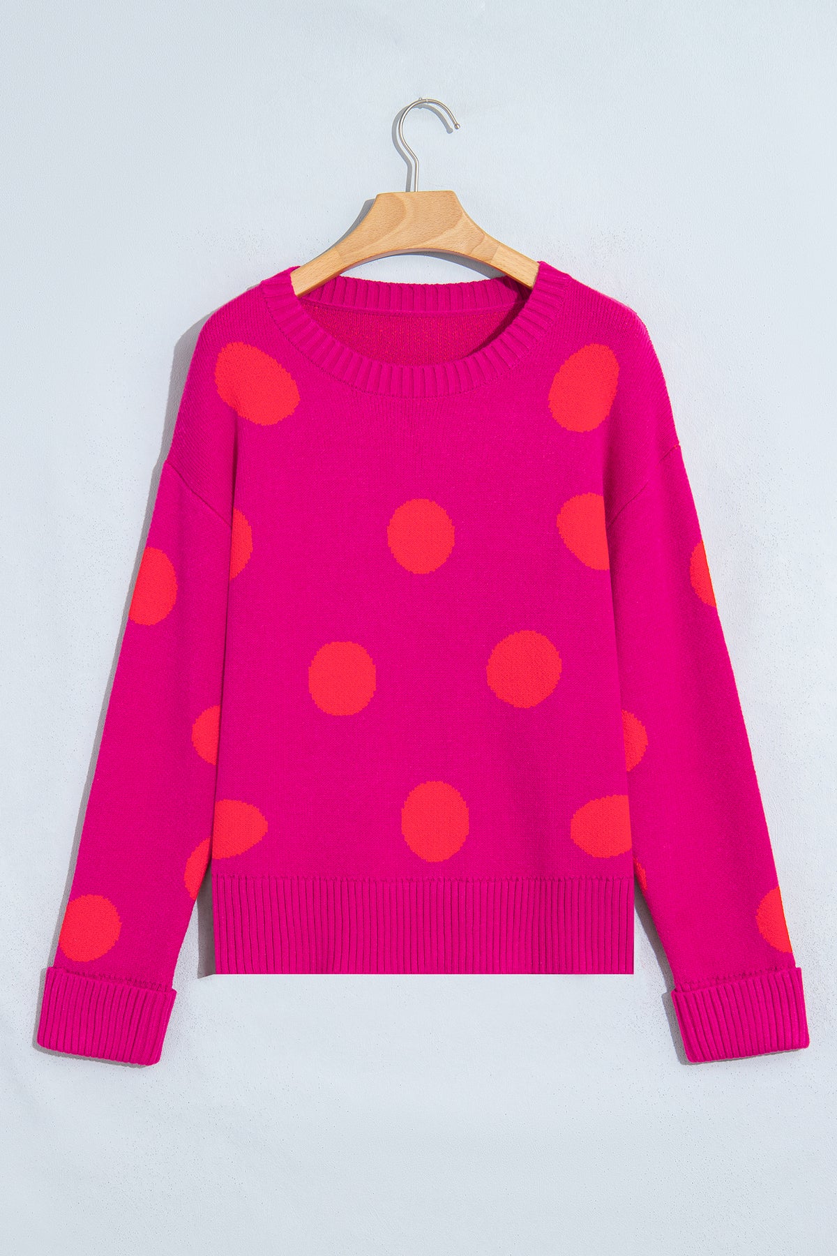 Strawberry Pink Playful Cozy Polka Dot Sweater