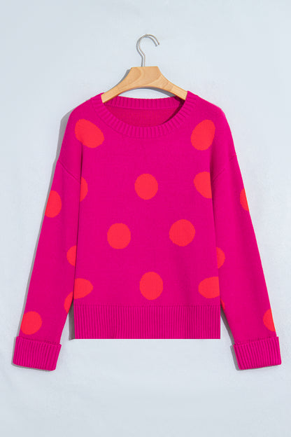 Strawberry Pink Playful Cozy Polka Dot Sweater