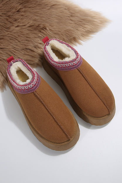 Chestnut Print Suede Plush Lined Mule Slides