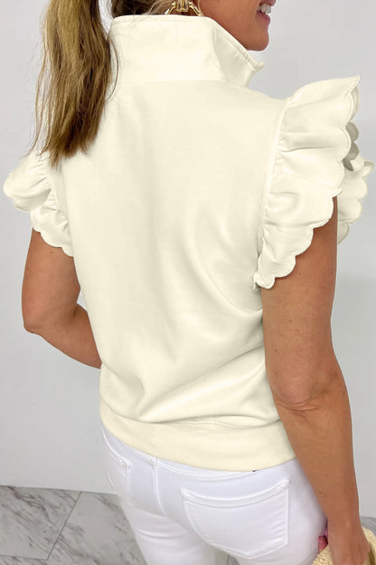 Ruffled Collar Zip Top