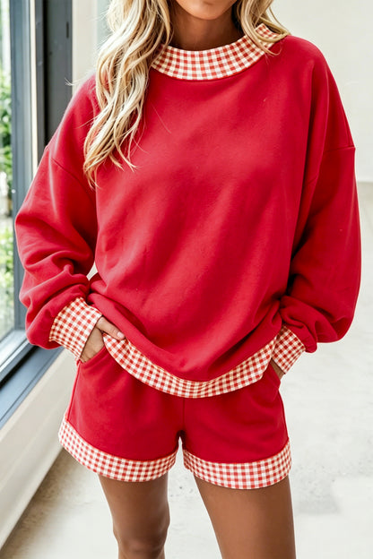 Gingham Trim Pullover Short Set