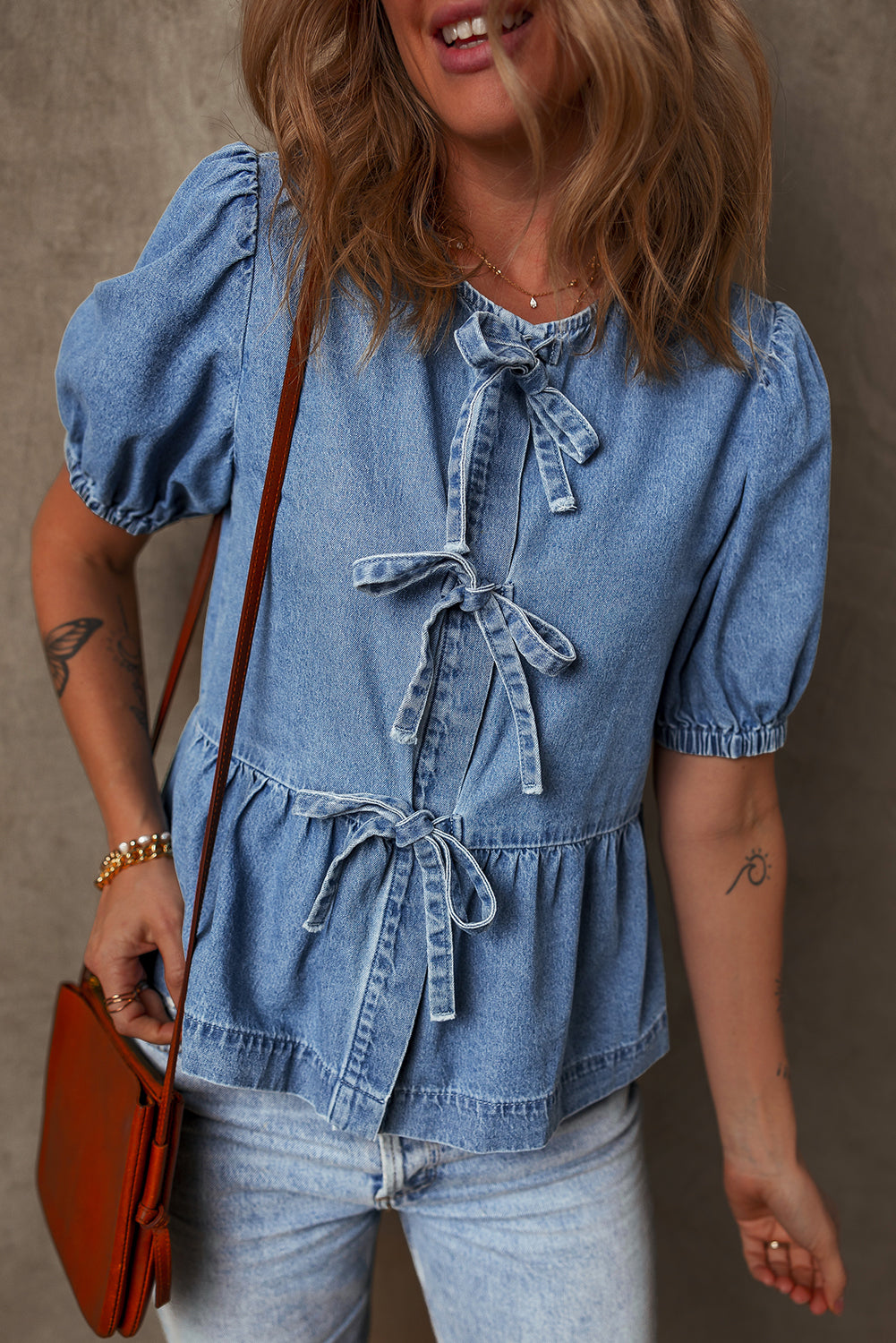 Sallly J  Tie Front Denim Shirt