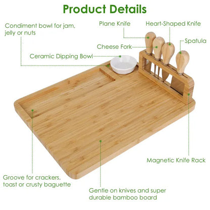 Bamboo Charcuterie Cheese Board Platter Board Serving Tray With Cutlery Set For Wedding Birthdays Christmas