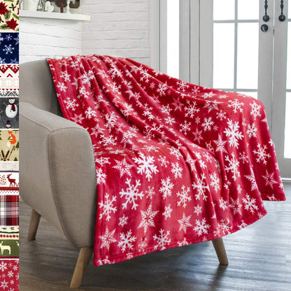 Christmas Holiday Reindeer Snowflake Print Flannel Winter Warm Sofa Decorative Blanket
