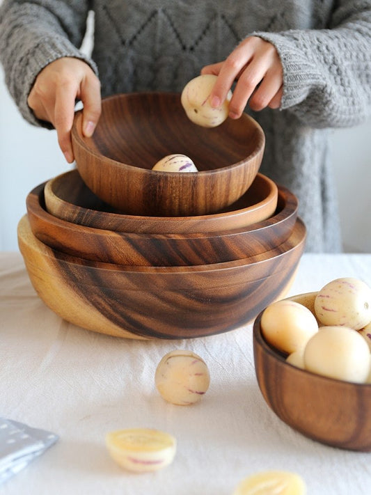Natural Wood Bowls Stackable