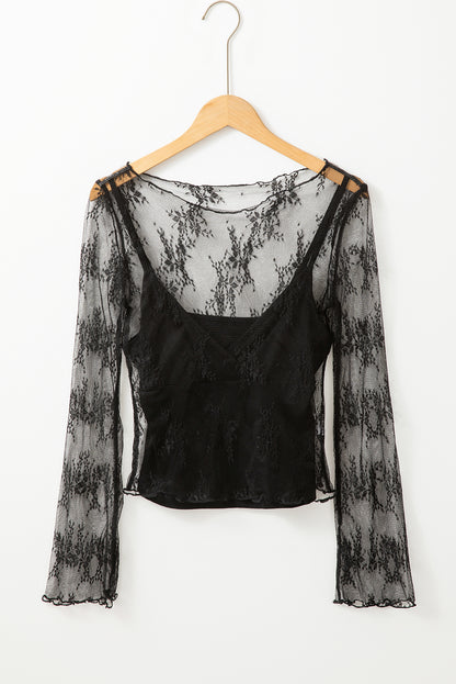 Mia Top Black Lace Long Sleeve Blouse