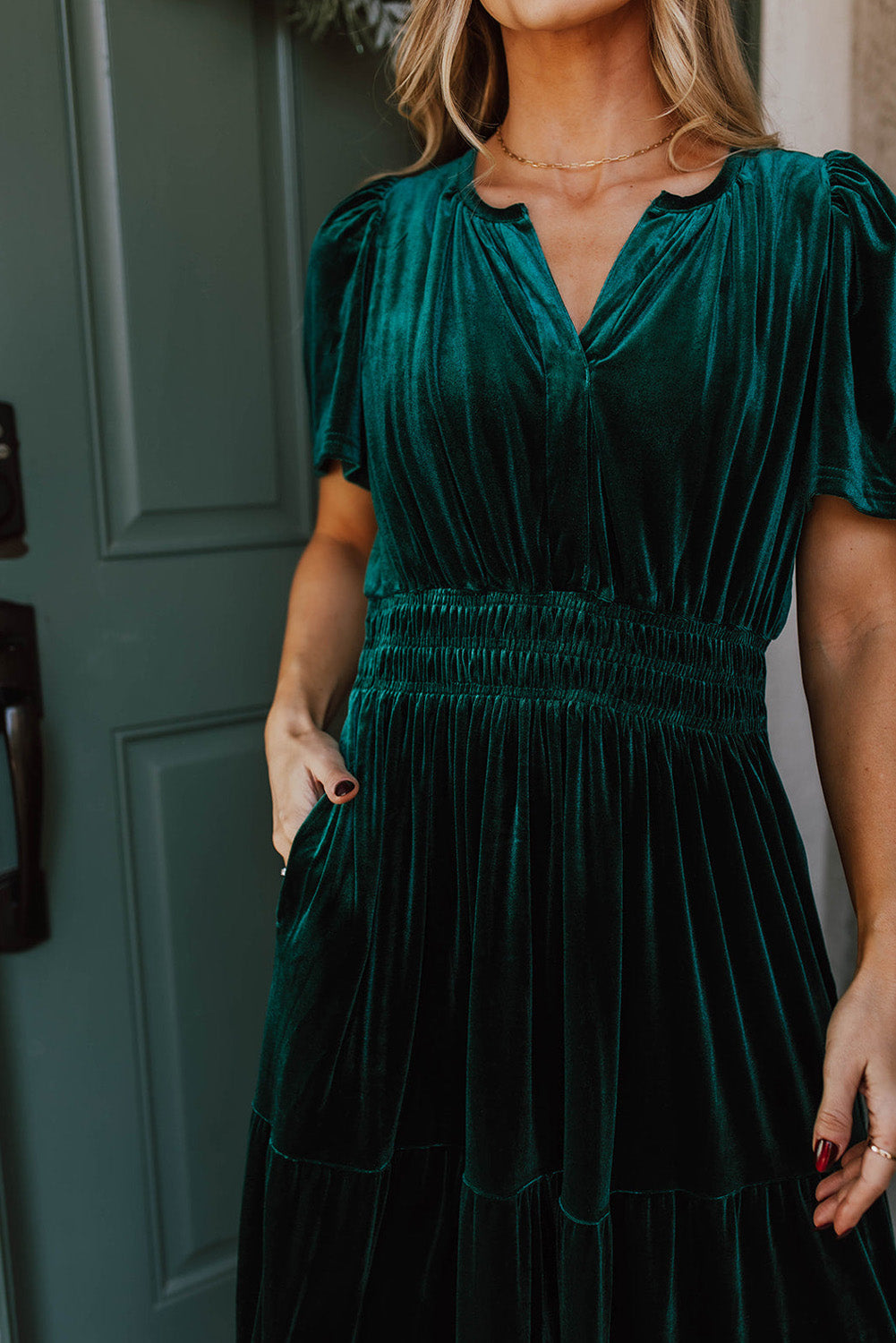 Phoebe Dress Velvet Evergreen
