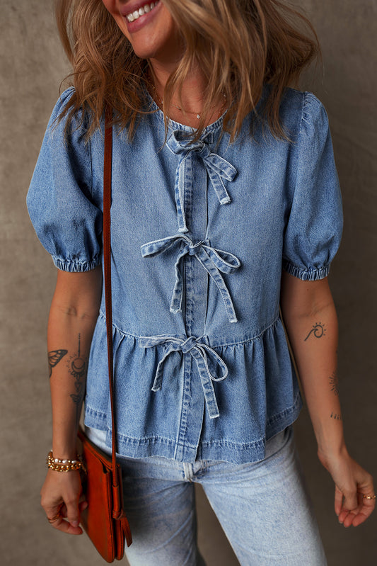 Sallly J  Tie Front Denim Shirt