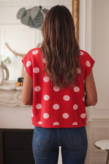 Red Polka Dot Gold Button Knit Sweater Vest
