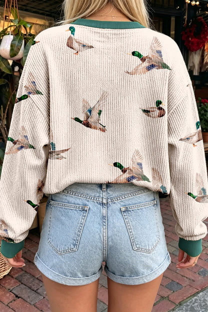 Duck Print Ribbed Crewneck Pullover
