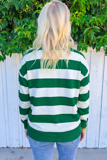 Green Stripe holly jolly Letter Embroidered Pullover Sweatshirt