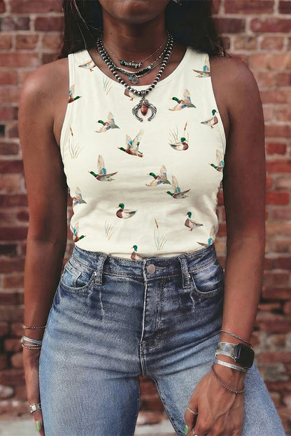 Beige Mallard Print Top