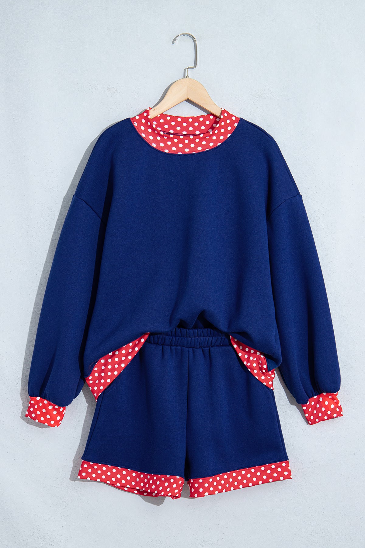 Gingham Trim Pullover Short Set