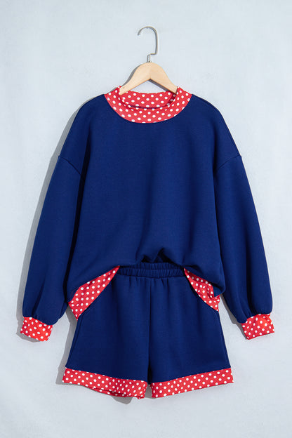 Gingham Trim Pullover Short Set