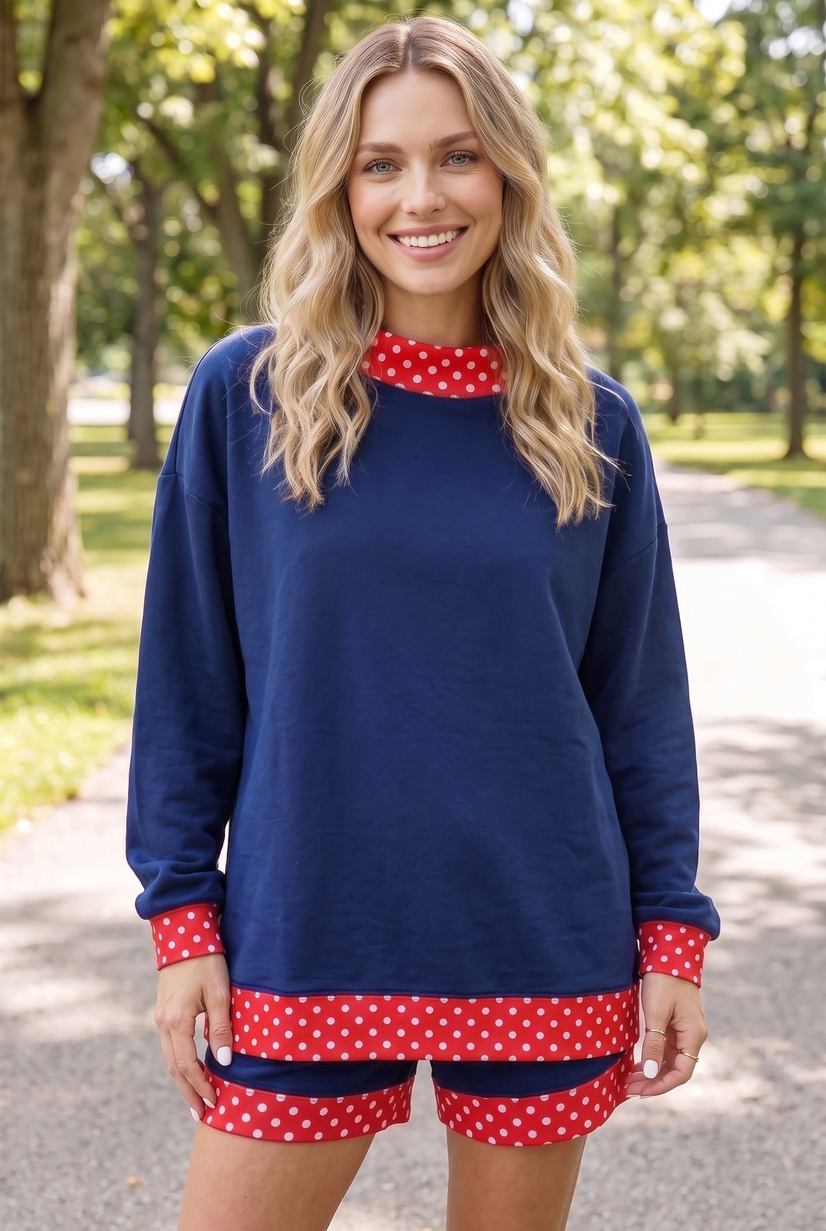 Gingham Trim Pullover Short Set
