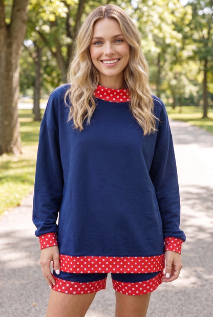 Gingham Trim Pullover Short Set