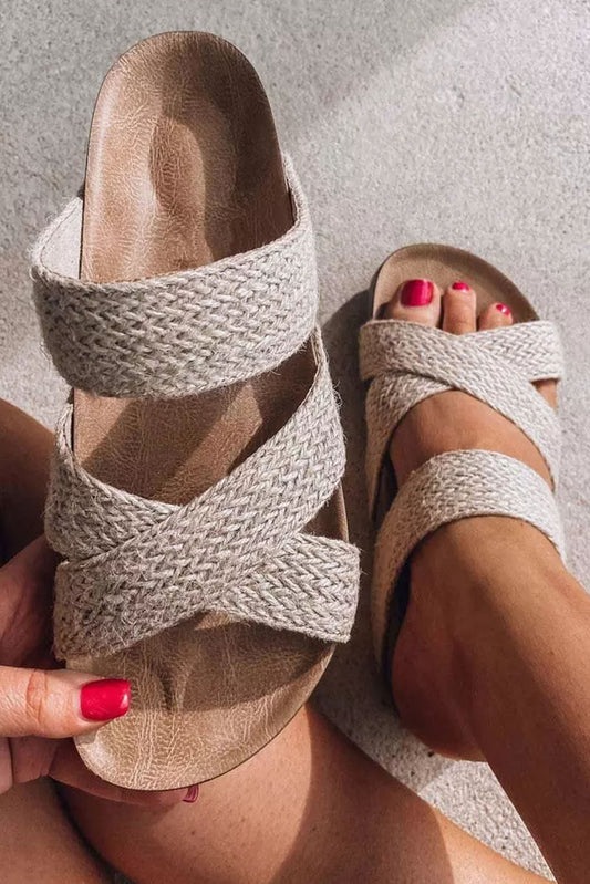 Woven Cross Crisscross Platform Slippers For Casual Everyday Wear With Cushioned Sole And Cozy Footbed