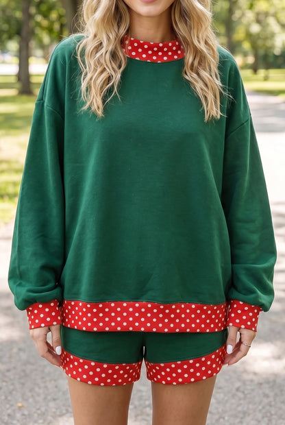 Gingham Trim Pullover Short Set