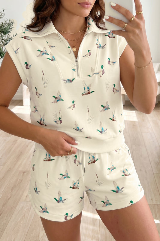 Mallard Print Zip Polo Tee Short Set