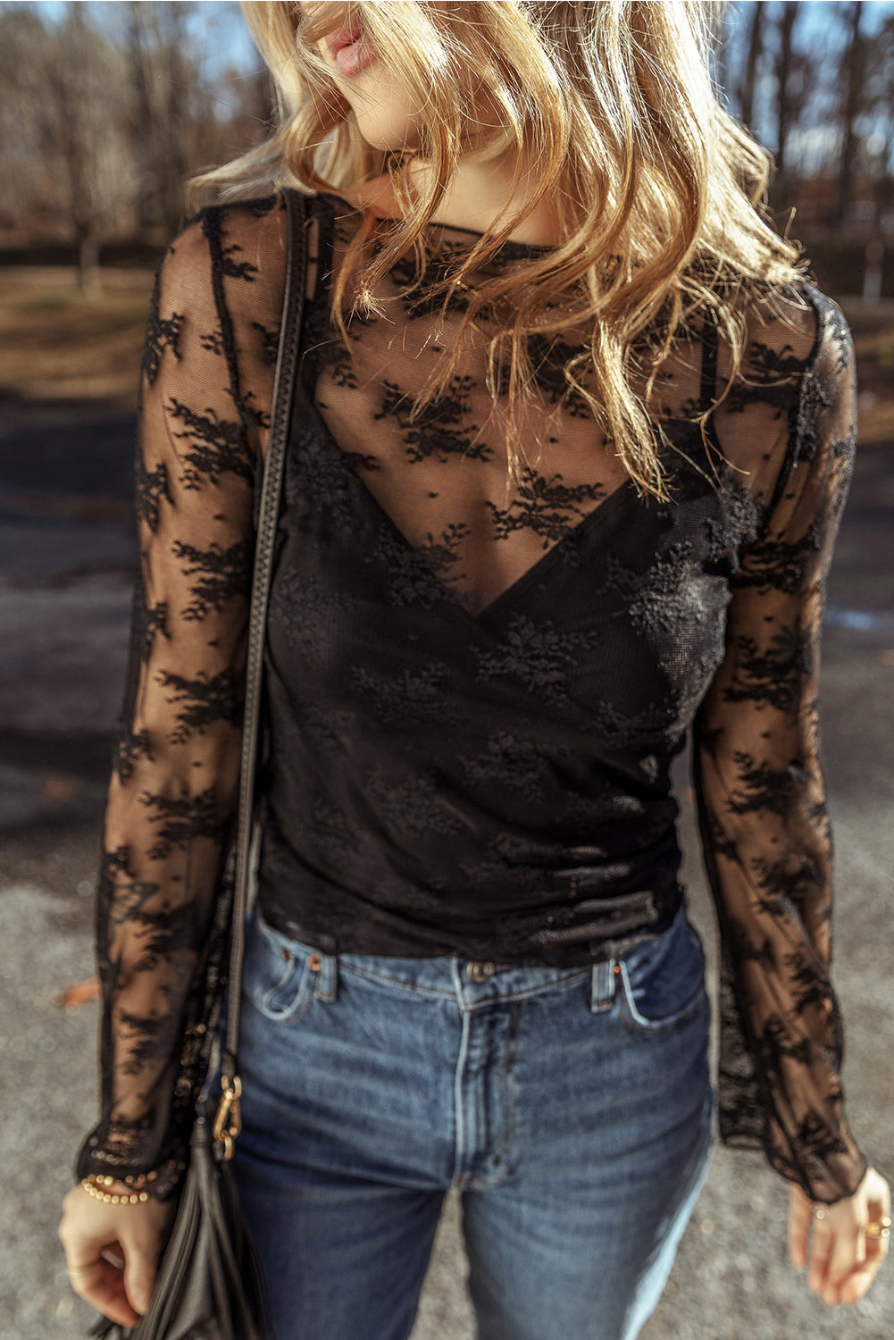Mia Top Black Lace Long Sleeve Blouse