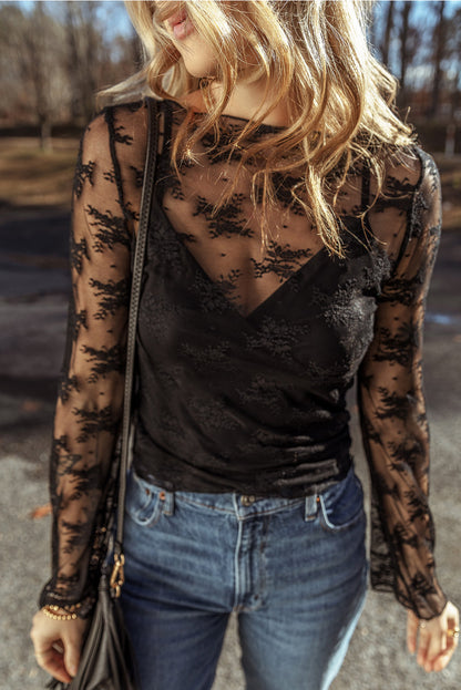 Mia Top Black Lace Long Sleeve Blouse