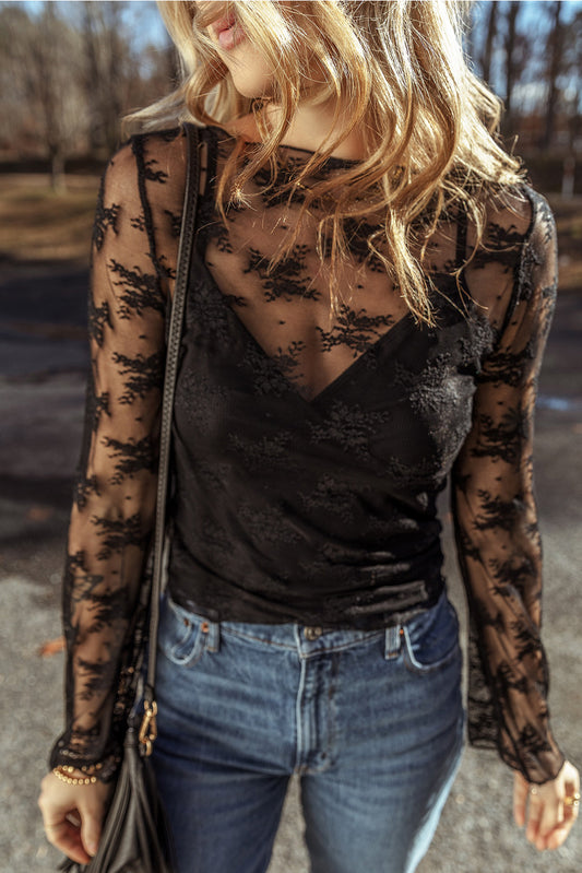 Mia Top Black Lace Long Sleeve Blouse