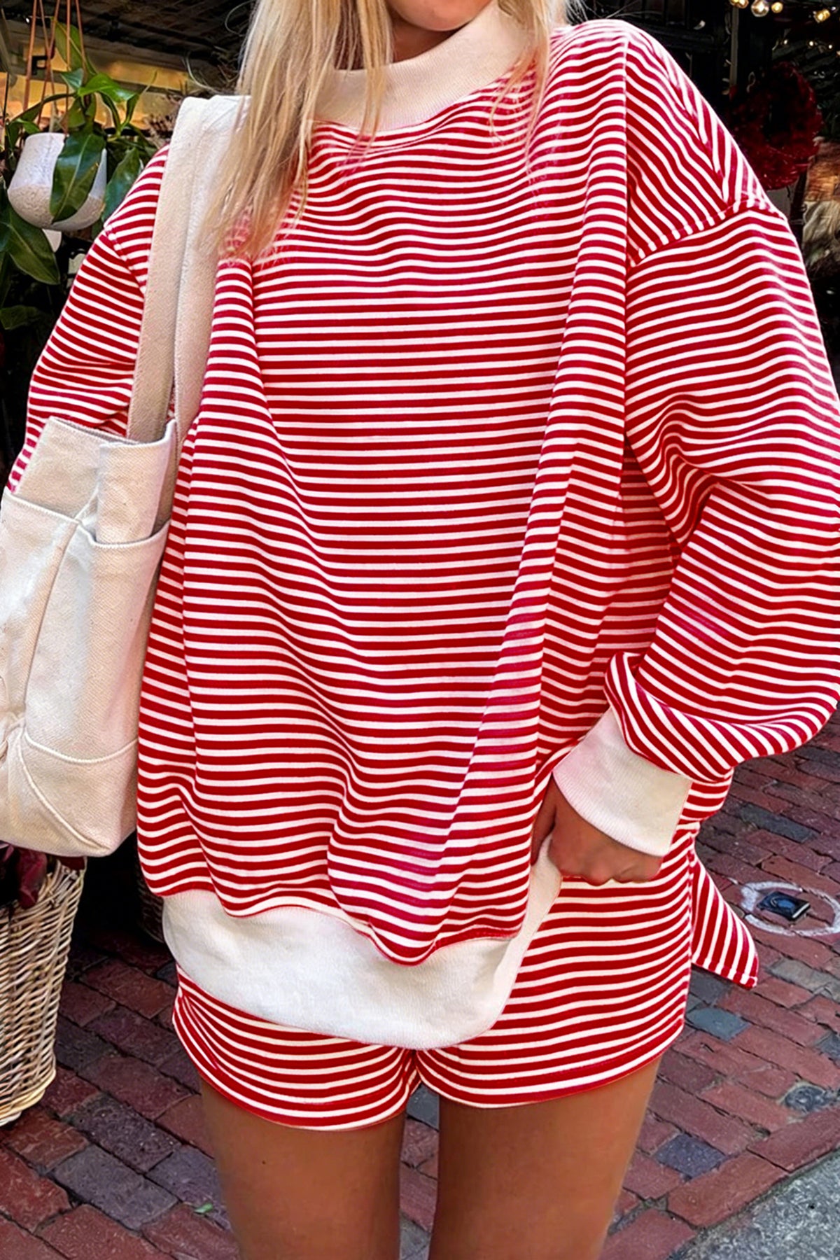 Stripe Oversized Sweatshirt and Shorts Set