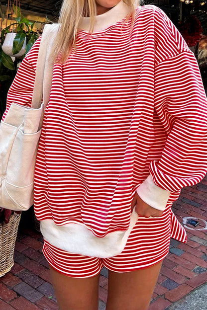 Stripe Oversized Sweatshirt and Shorts Set