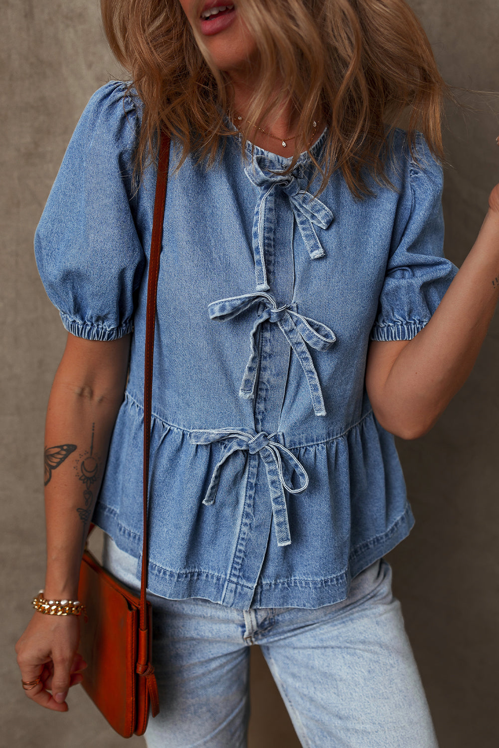 Sallly J  Tie Front Denim Shirt