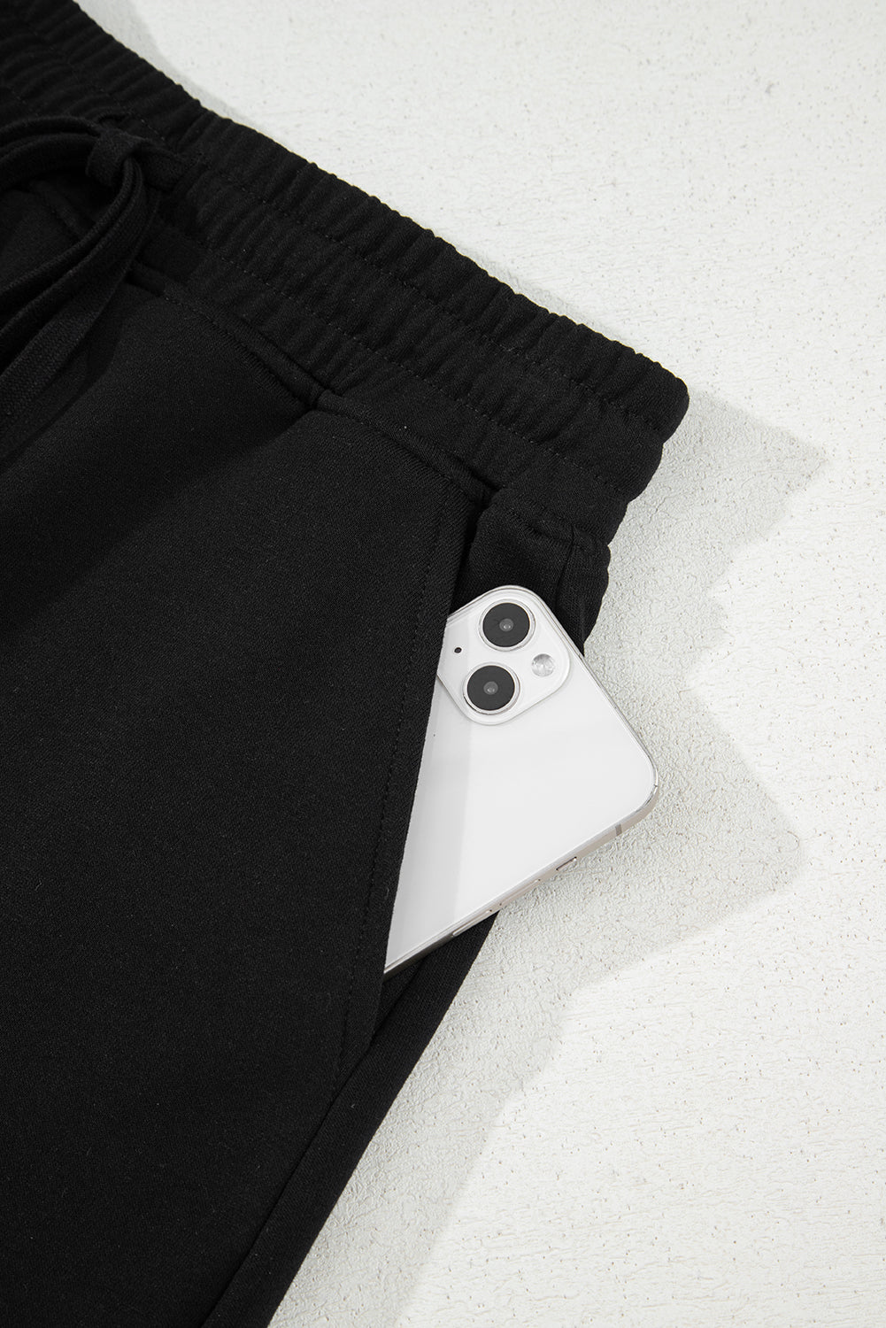 Black French Terry Drawstring Elastic Waistband Mini Skort with Pockets