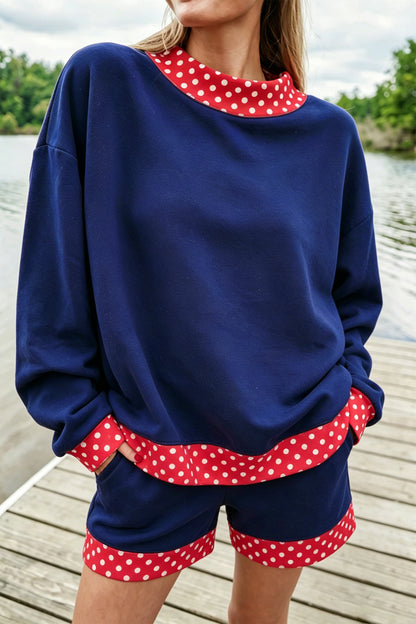 Gingham Trim Pullover Short Set