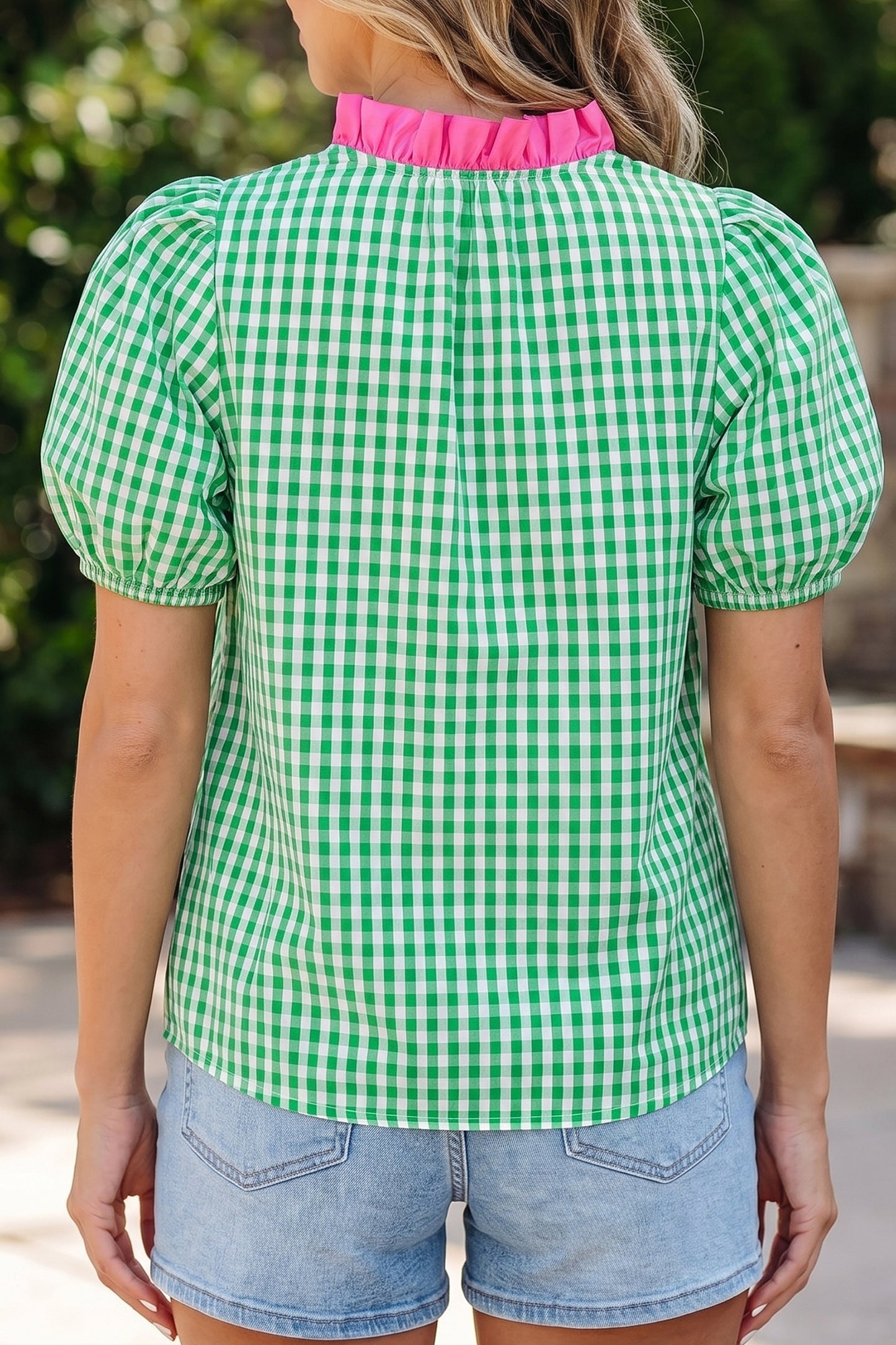 Sawyer Gingham Bubble Sleeve Top