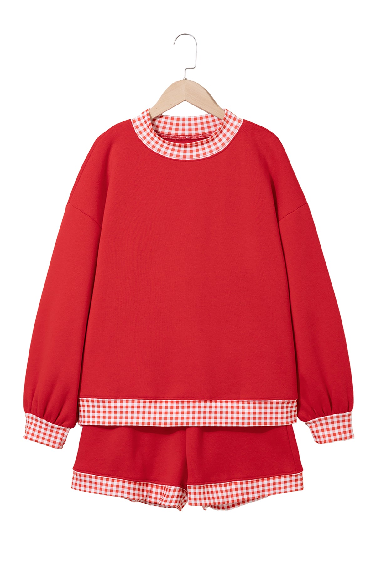 Gingham Trim Pullover Short Set