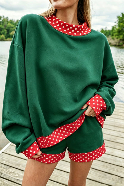 Gingham Trim Pullover Short Set