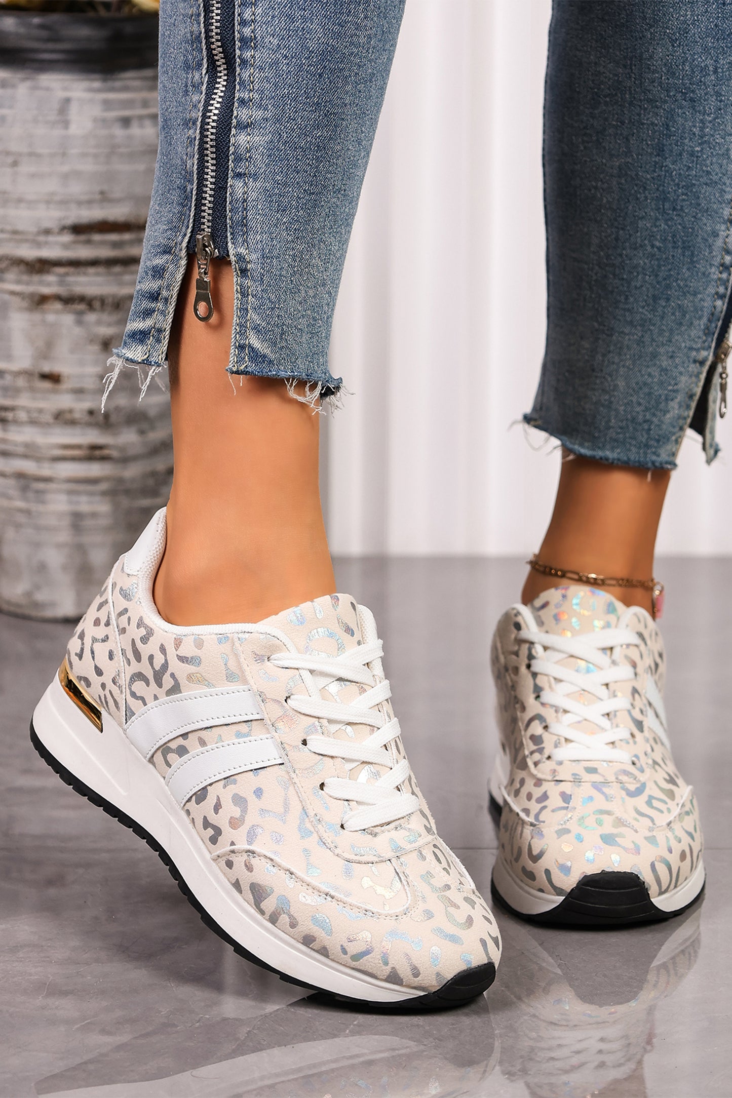 Iridescent Leopard Print Lace-Up Sneaker