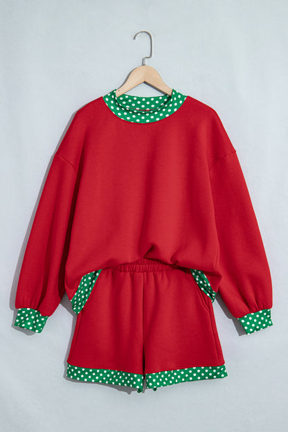 Gingham Trim Pullover Short Set
