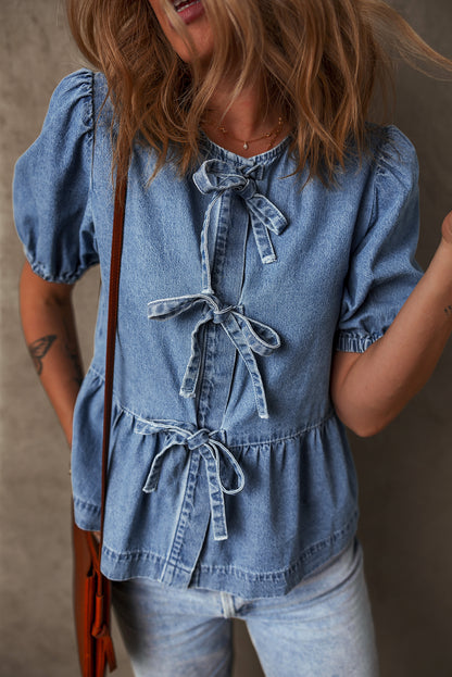 Sallly J  Tie Front Denim Shirt