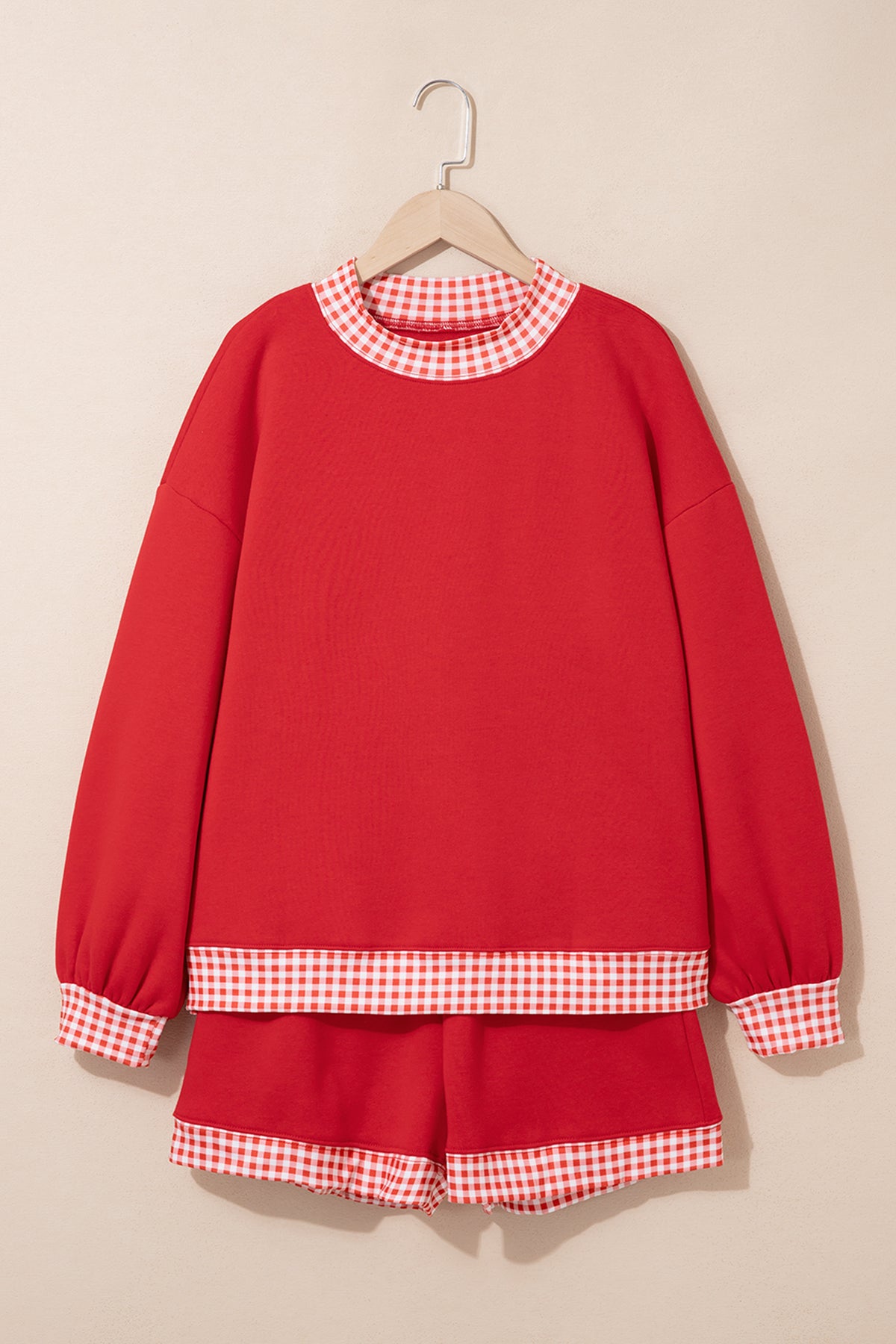 Gingham Trim Pullover Short Set